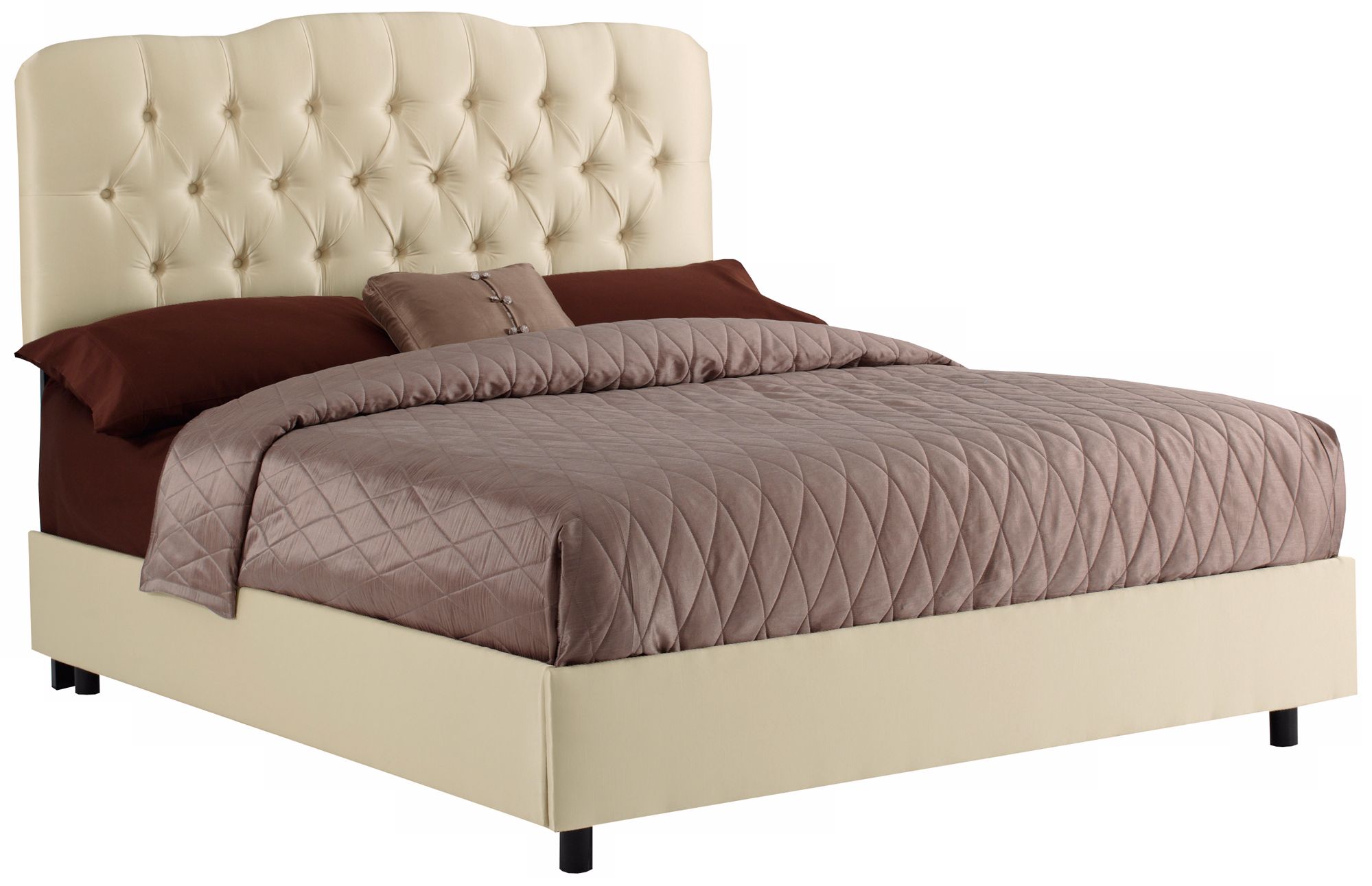 Tufted Headboard Parchment Shantung Bed (Cal King)