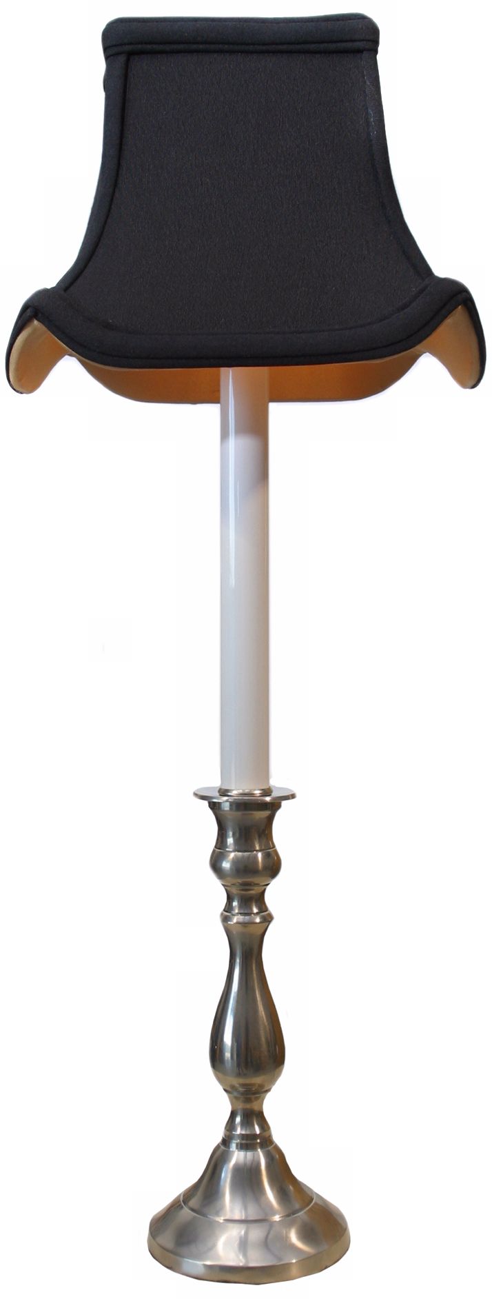 Pewter Black Shade Tall Candlestick Table Lamp
