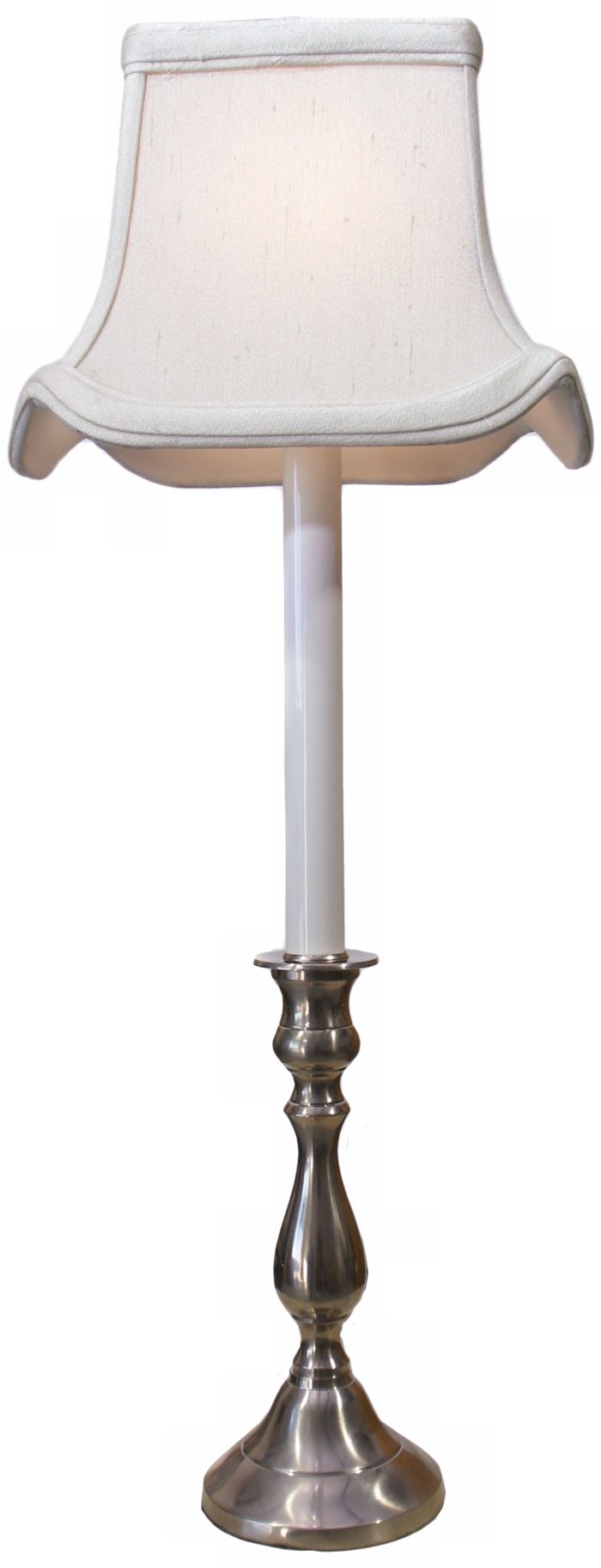 Pewter White Shade Tall Candlestick Table Lamp