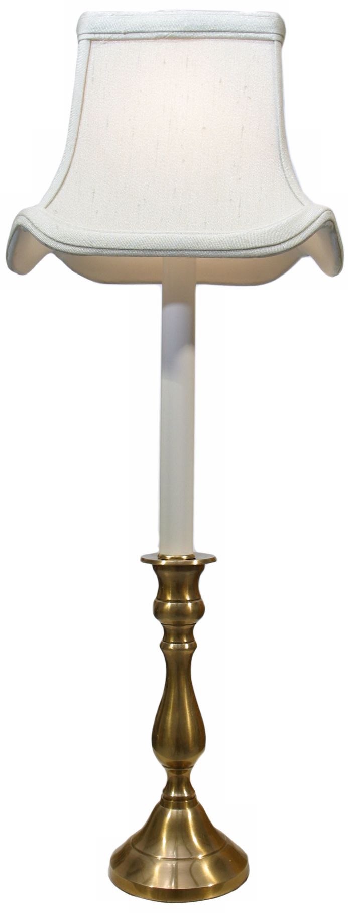 Antique Brass White Shade Tall Candlestick Table Lamp