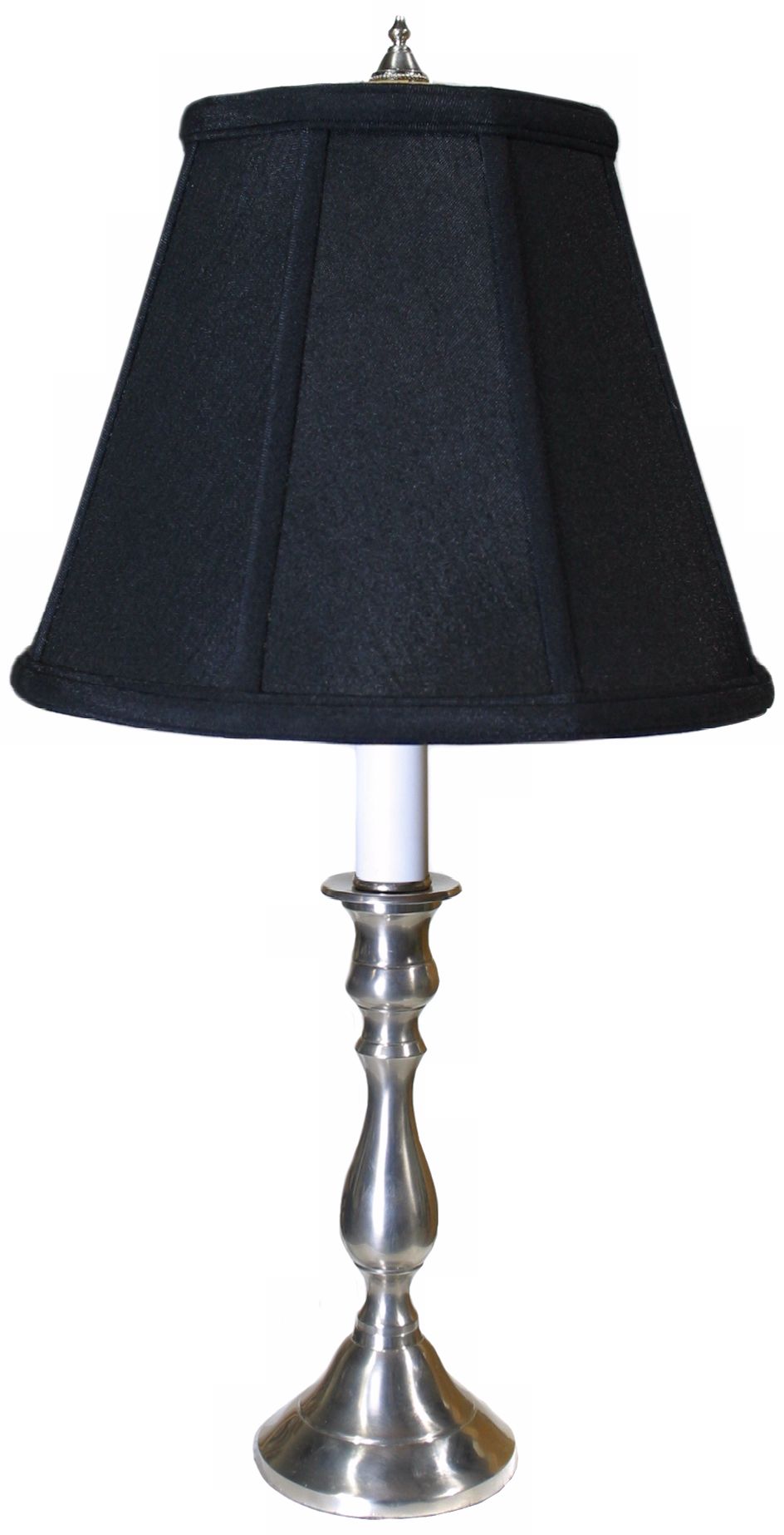 Pewter Black Shade Candlestick Table Lamp