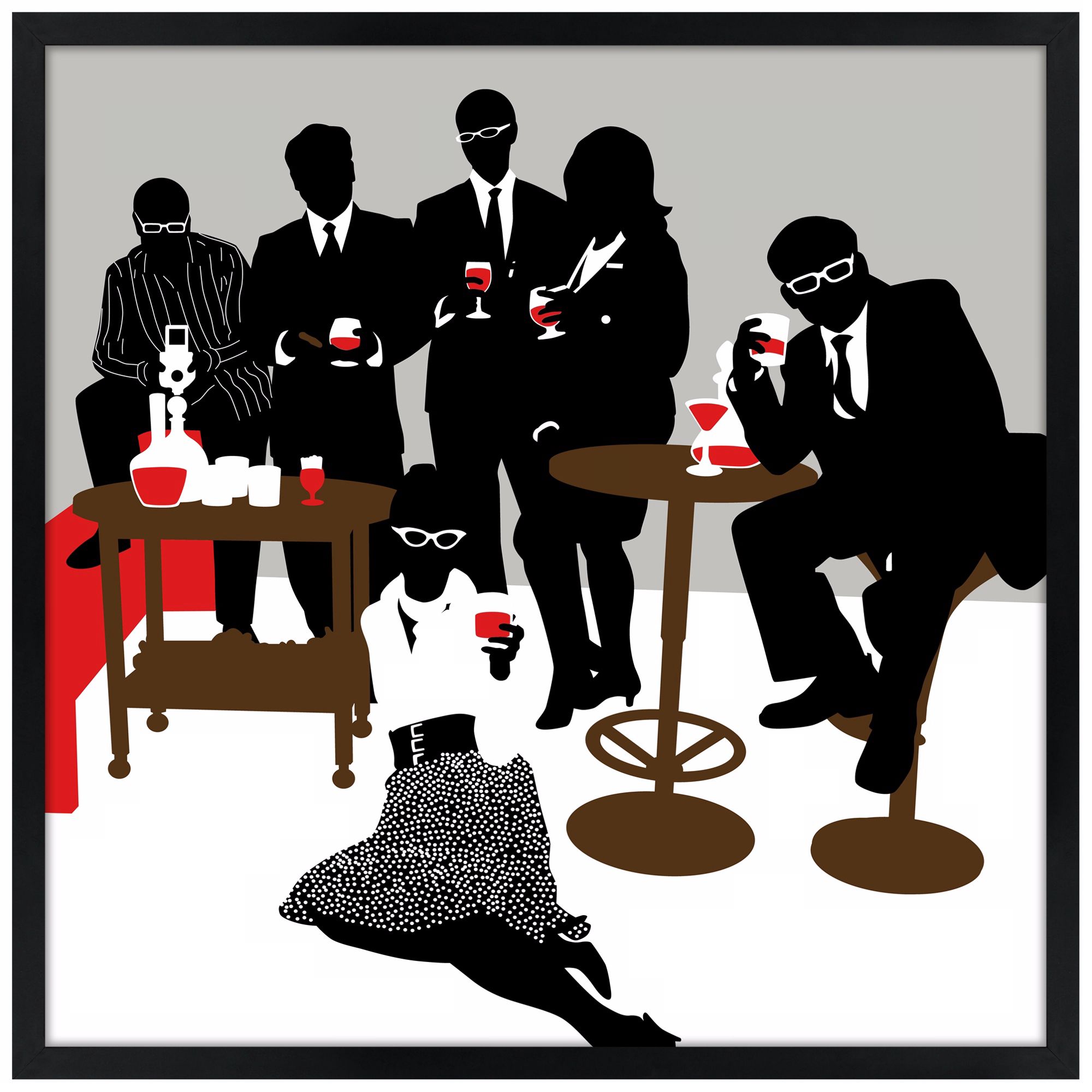 Martini Lunch 26" Square Black Giclee Wall Art