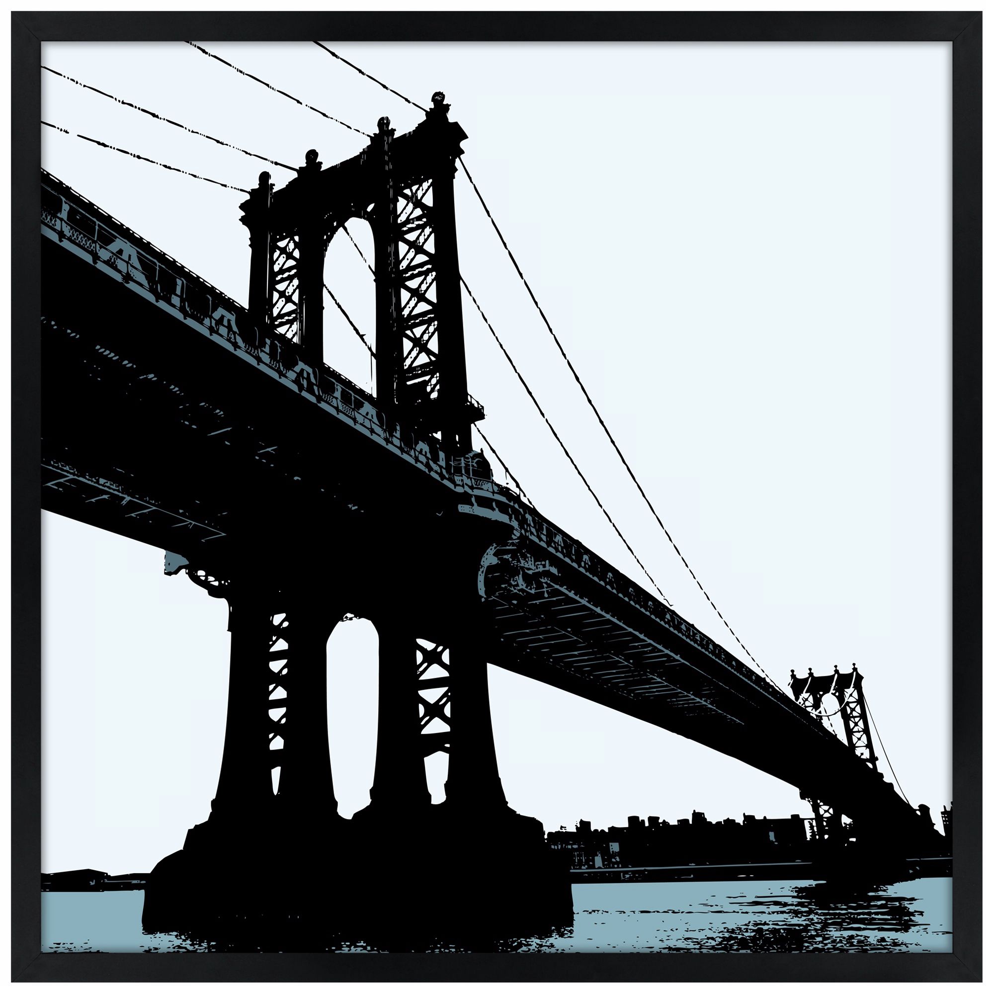 Manhattan Bridge 26" Square Black Giclee Wall Art