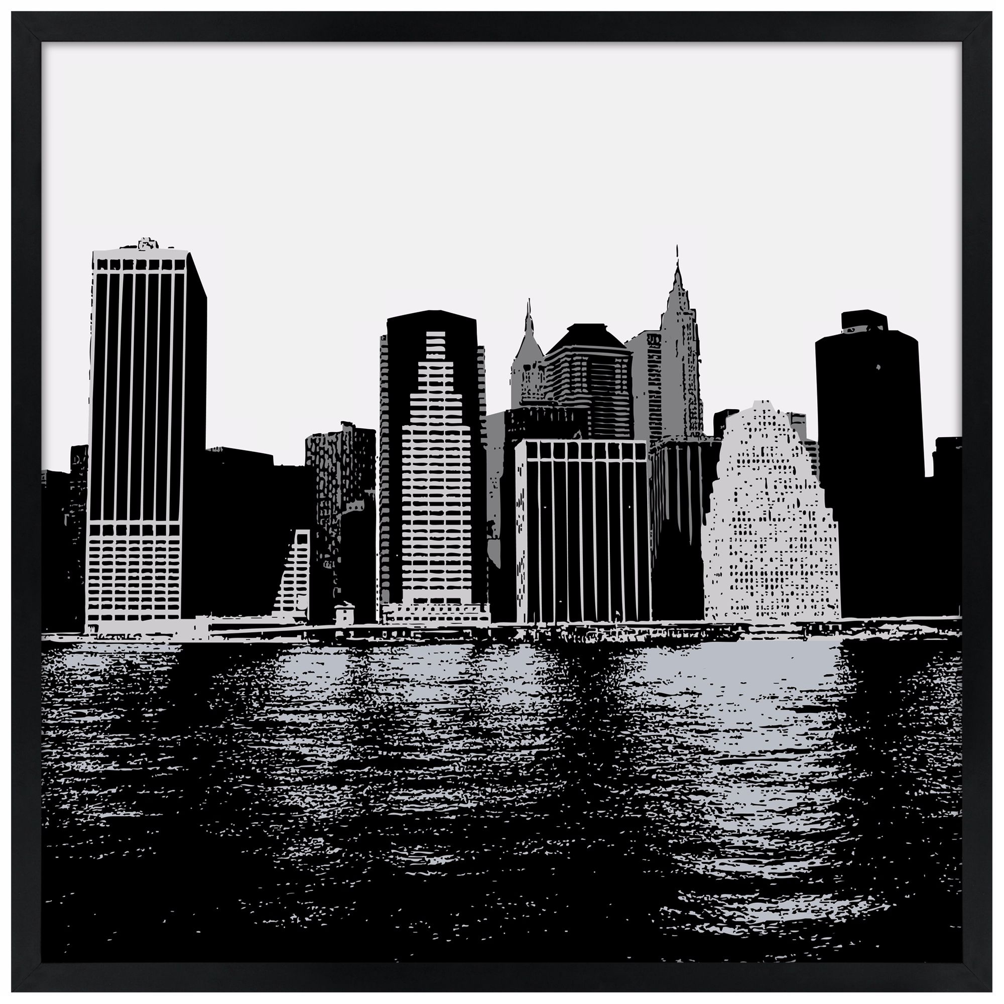 New York Skyline 26" Square Black Giclee Wall Art