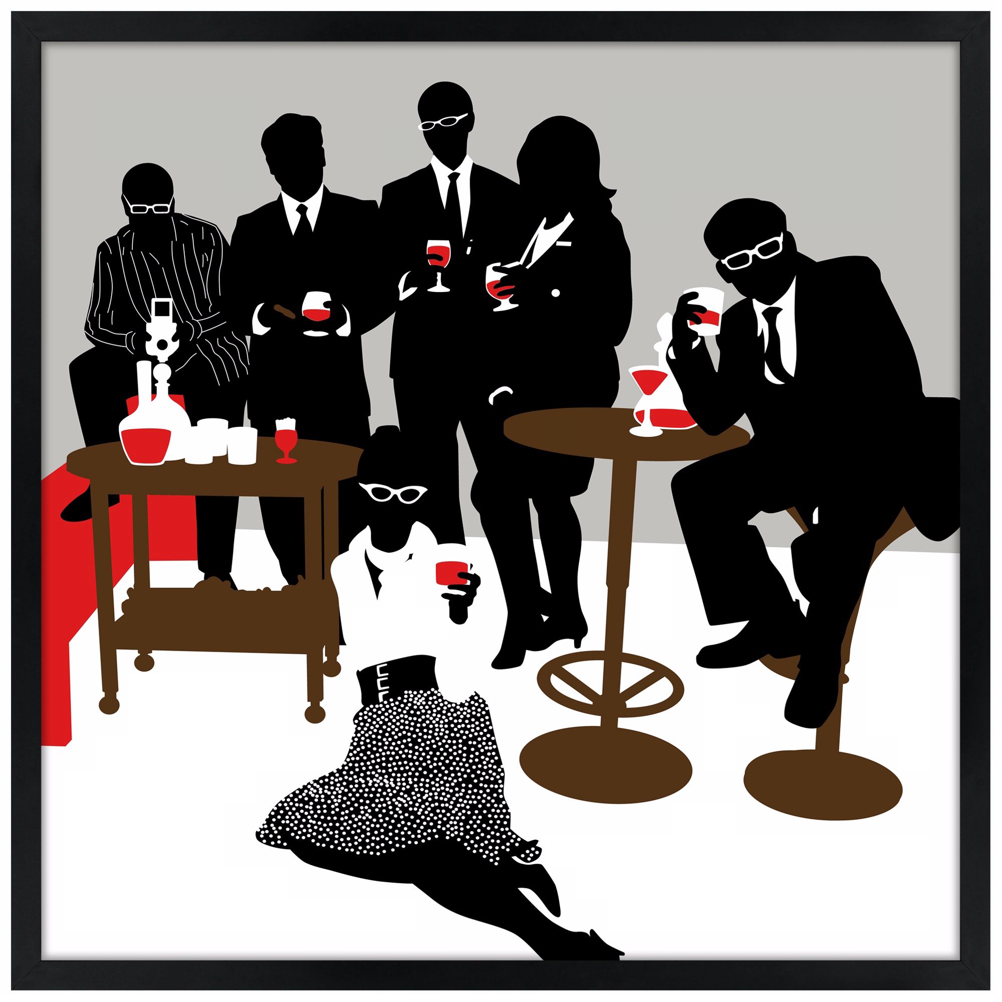 Martini Lunch 31" Square Black Giclee Wall Art