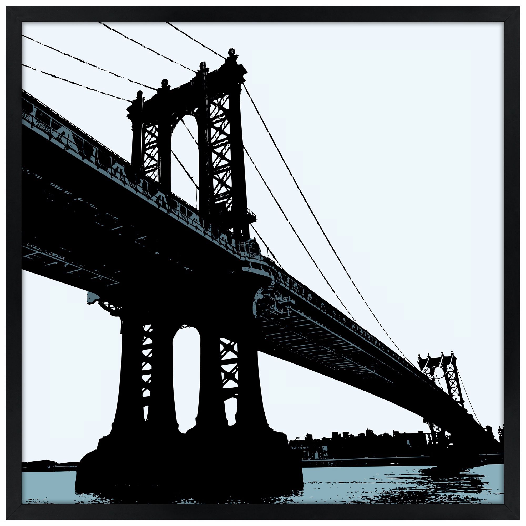 Manhattan Bridge 31" Square Black Giclee Wall Art