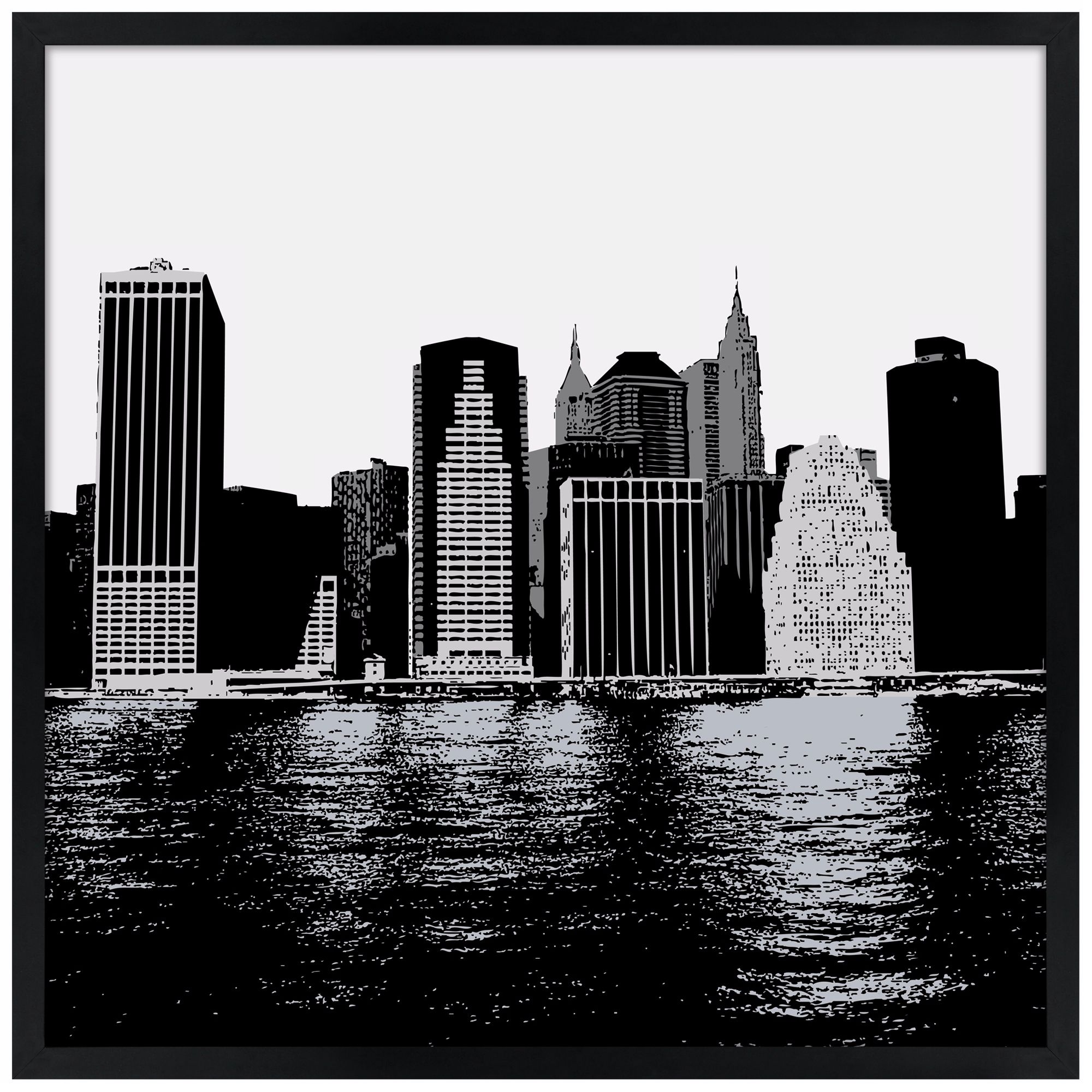 New York Skyline 31" Square Black Giclee Wall Art