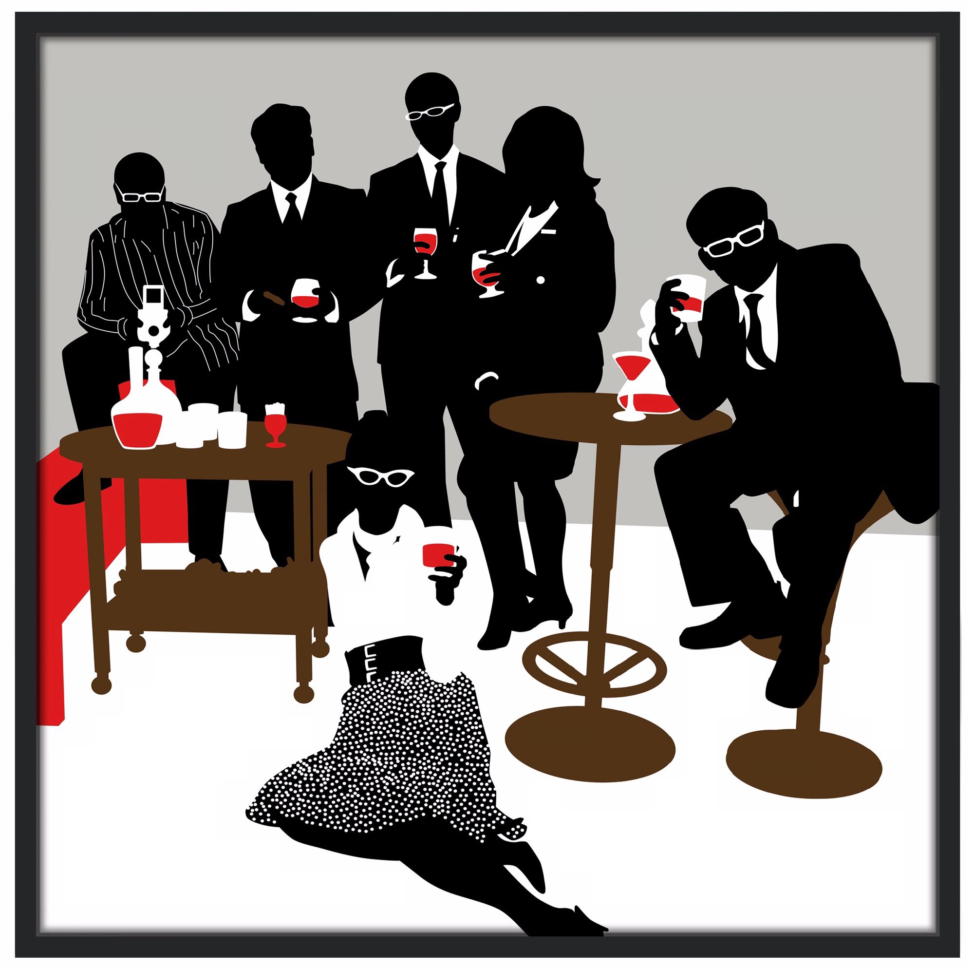 Martini Lunch 37" Square Black Giclee Wall Art