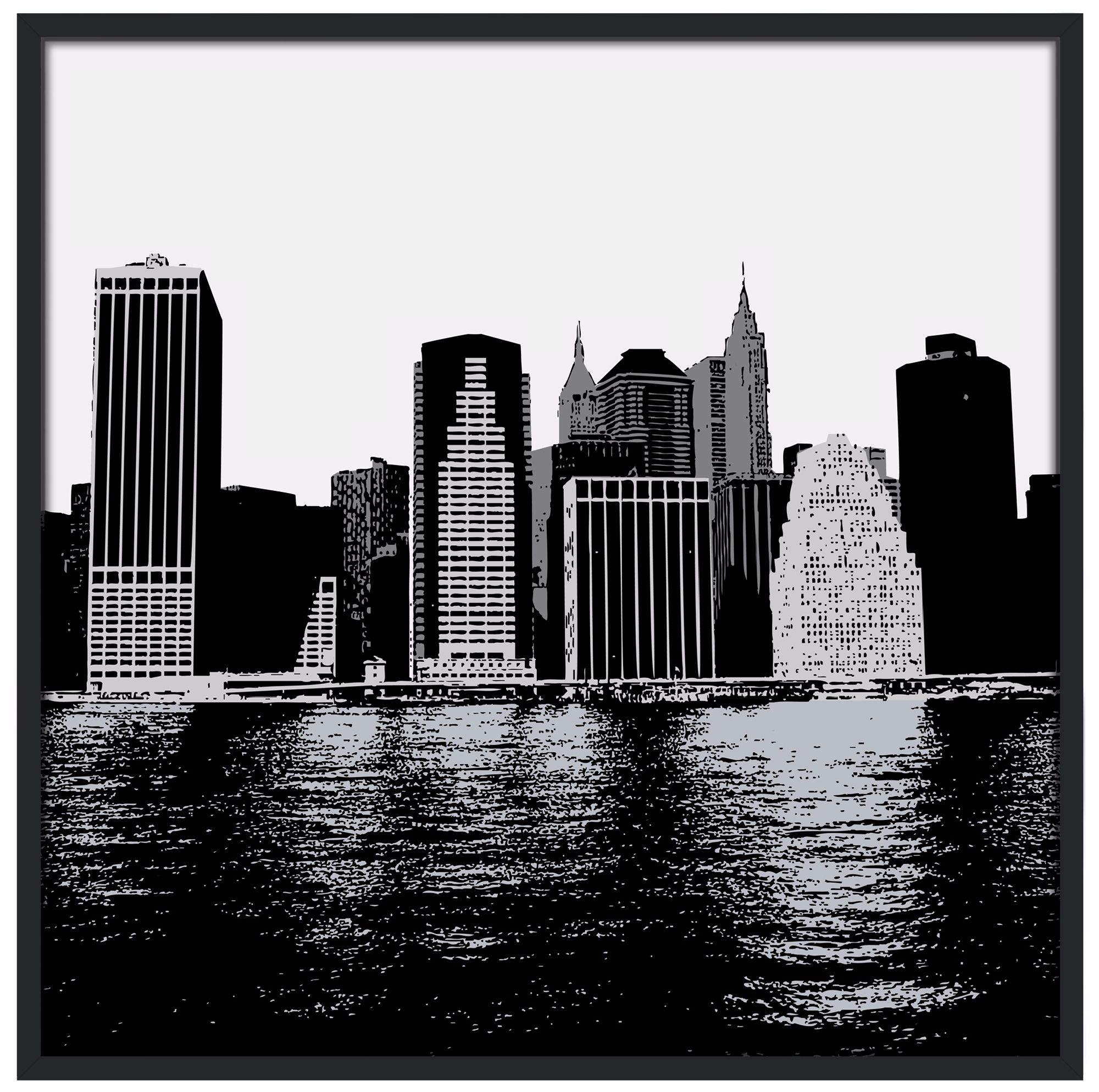 New York Skyline 37" Square Black Giclee Wall Art
