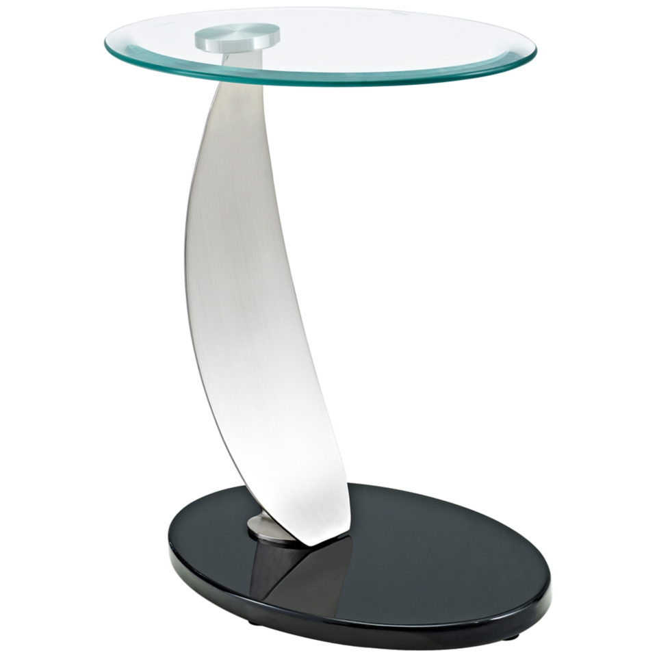 Oval Metal and Glass Top End Table   #P3622