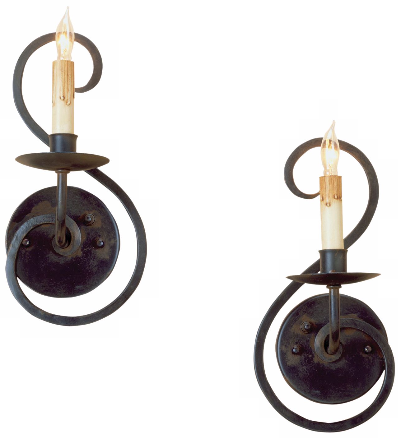 Set of 2 Currey and Company Iron Flourish 11" High Sconces