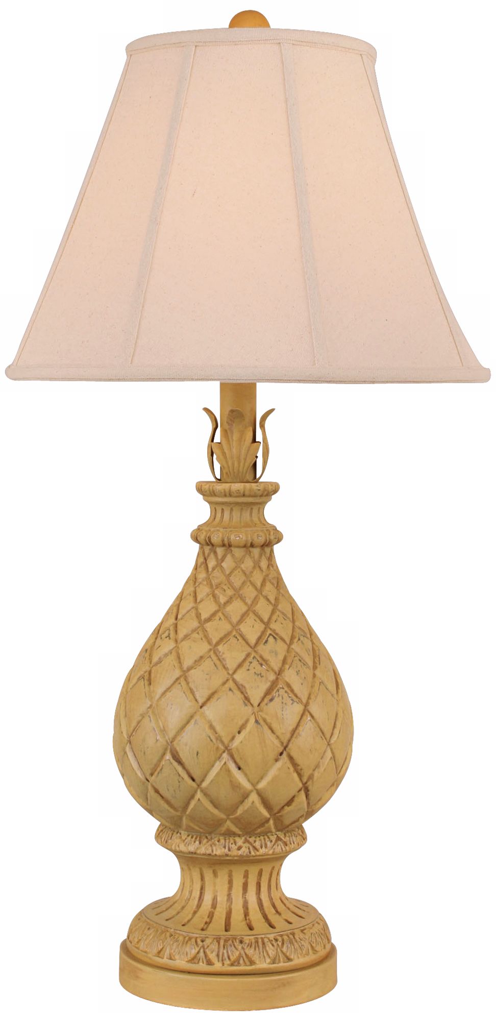Distressed Yellow Gold Pineapple Pot Table Lamp