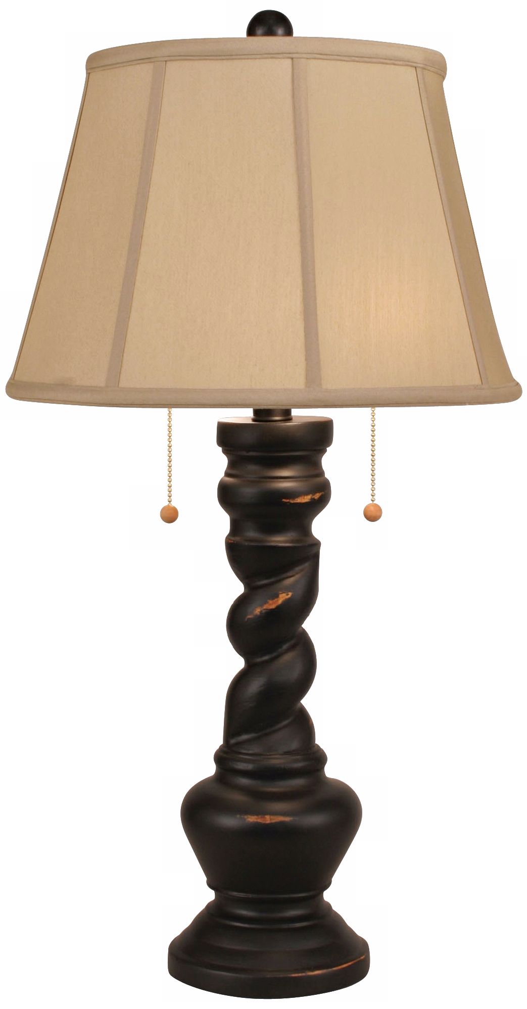 Distressed Black Two Light Twisted Base Table Lamp
