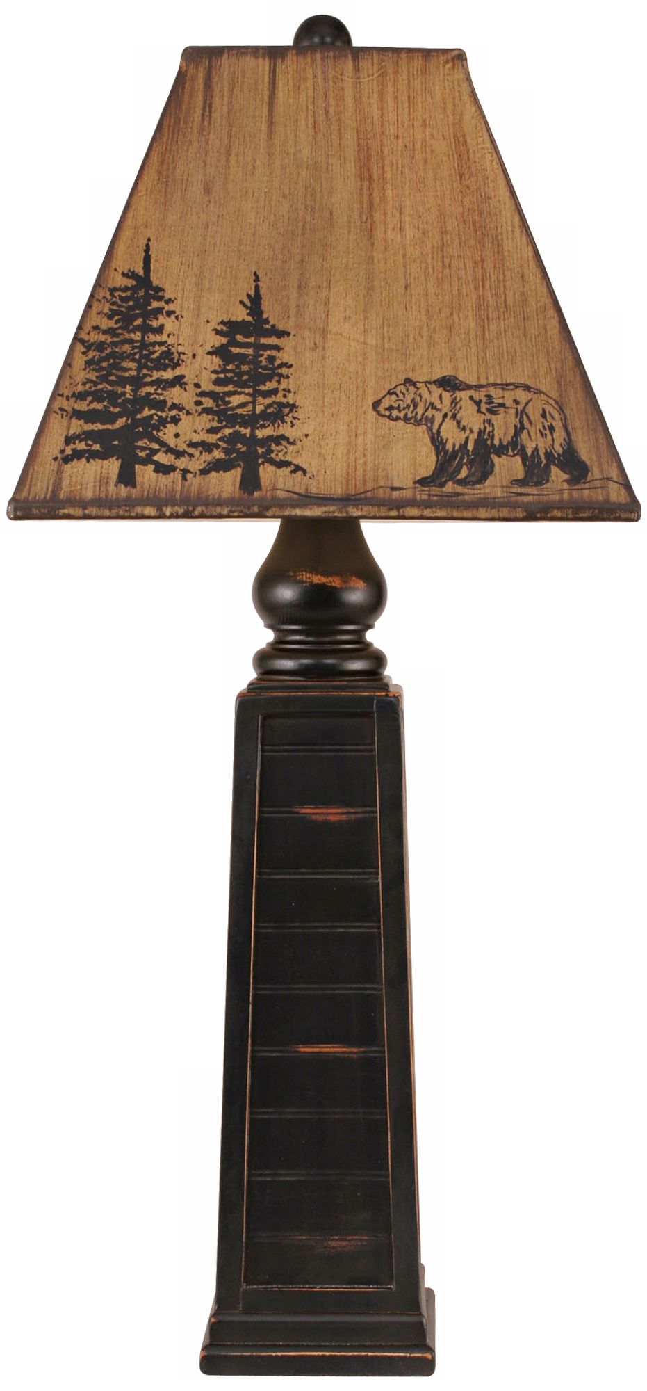 Distressed Black Pyramid with Faux Leather Shade Table Lamp