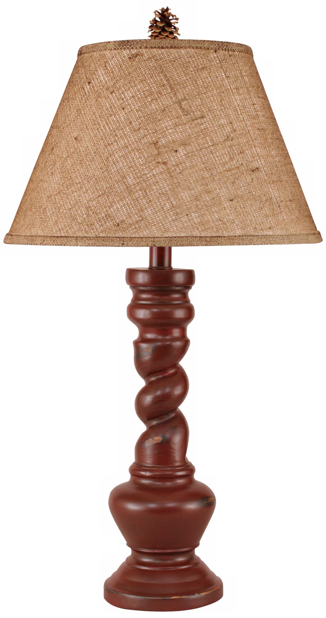 Distressed RedTwisted Base Pinecone Finial Table Lamp