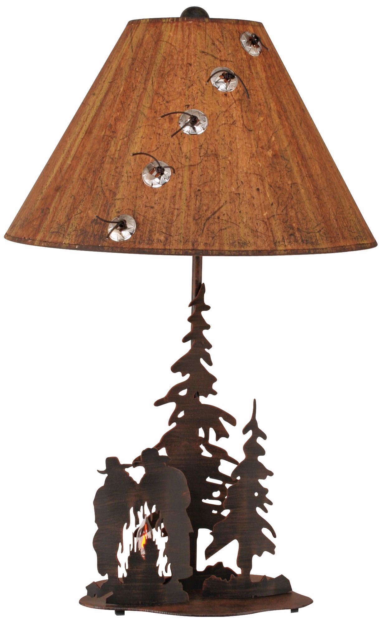 Burnt Sienna Iron Cowboys and Campfire Table Lamp