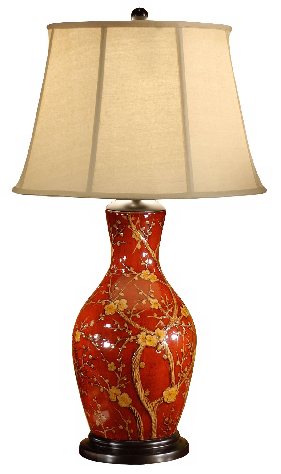 Wildwood Hand-Painted Porcelain Red Blossoms Table Lamp