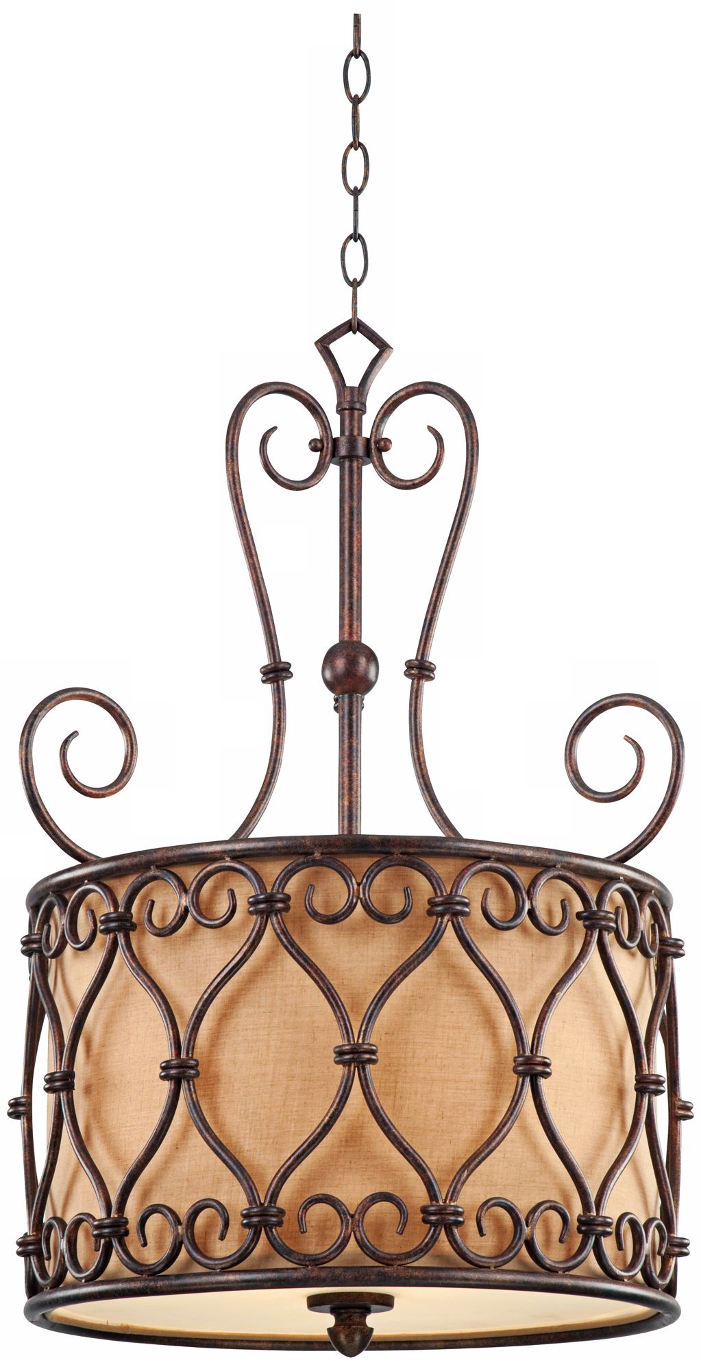 Scrolls Antique Gold Three Light Pendant Light