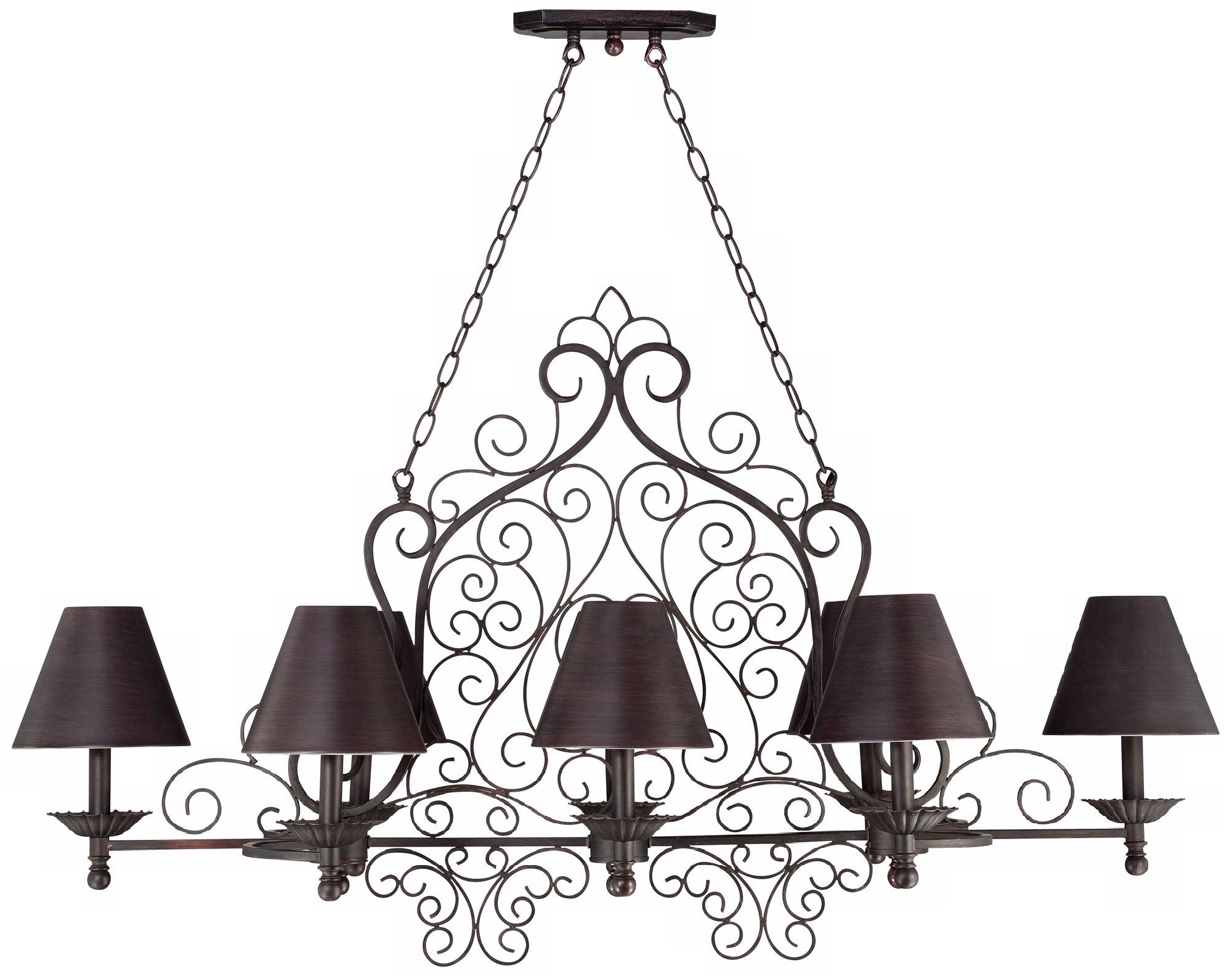 Black Iron Scroll Eight Light Island Chandelier