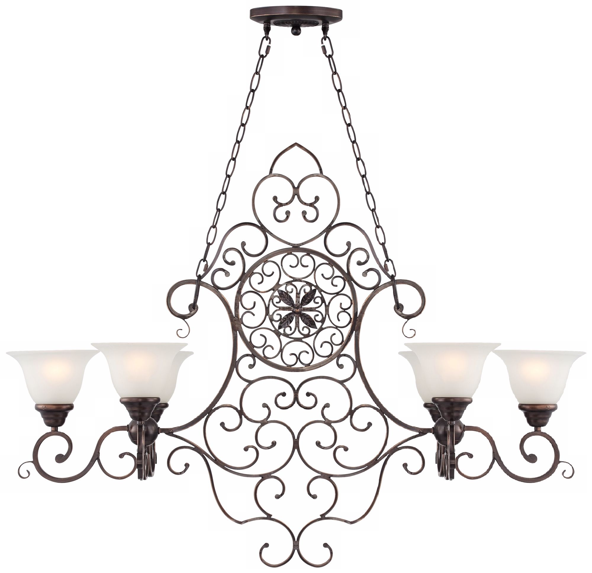 Black Metal Scroll Six Light Island Chandelier