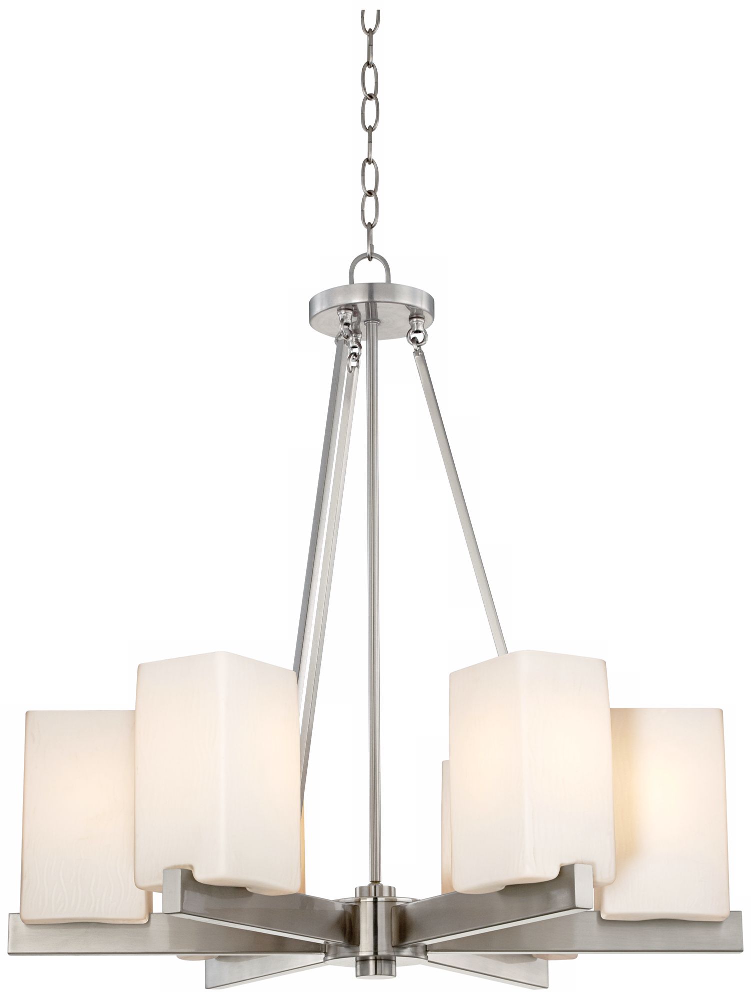 6-Light Brushed Steel and Square Frosted Glass Chandelier