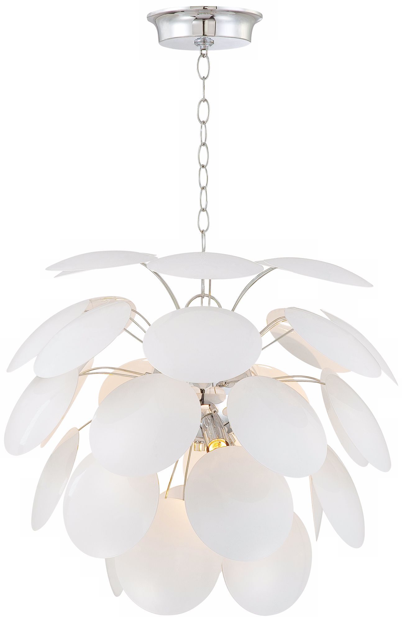 Round White Petals Contemporary Pendant Light