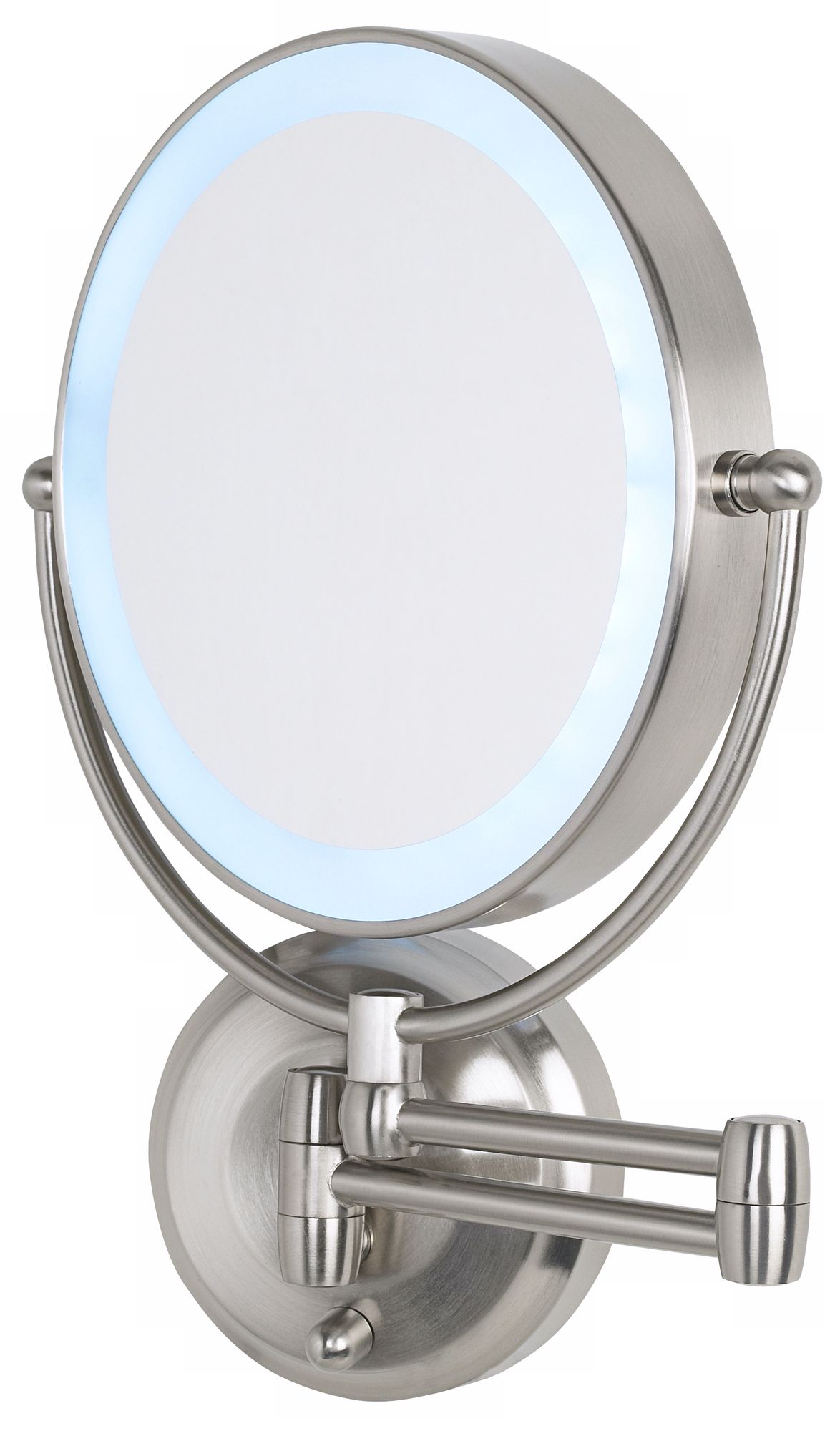 Cordless LED Pivoting 9" Wide Satin Nickel Wall Mount Mirror