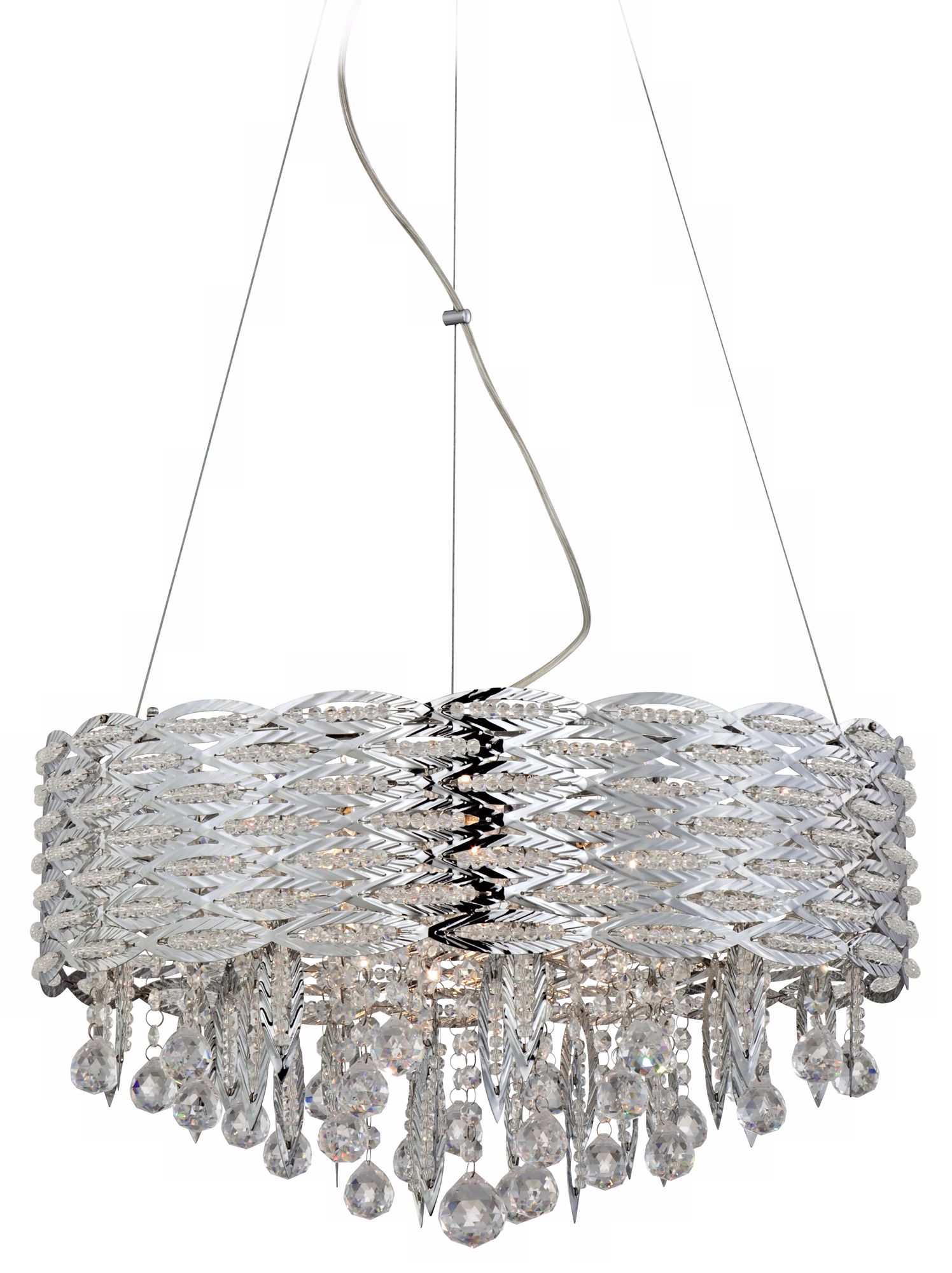 Possini Chrome Leaf and Crystal 20" Wide Pendant Chandelier