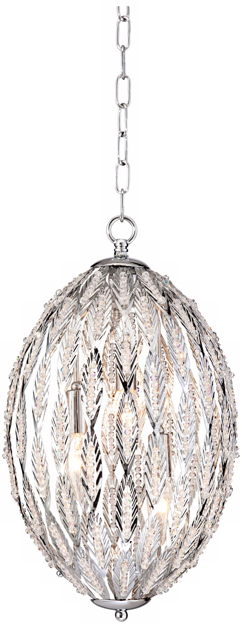 Chrome Leaf and Crystal 10" Wide Pendant Light