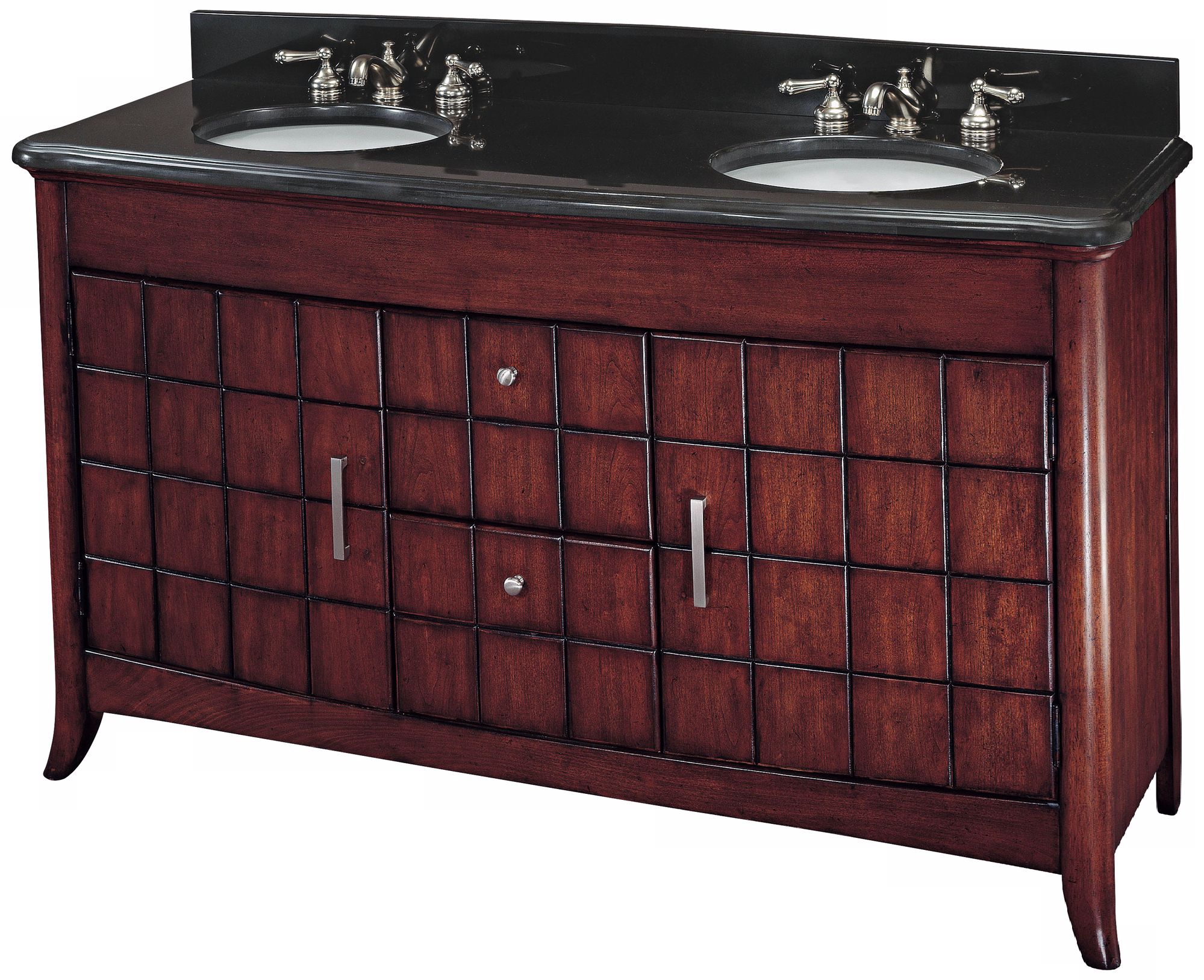 Transitional Cherry Marble Top Double Sink Bath Vanity