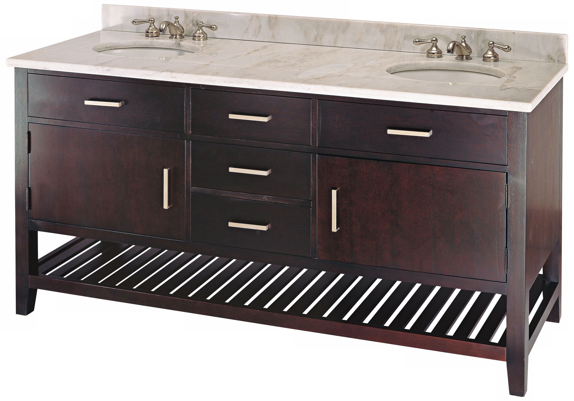 Transitional Cherry Marble Double Sink Bath Vanity