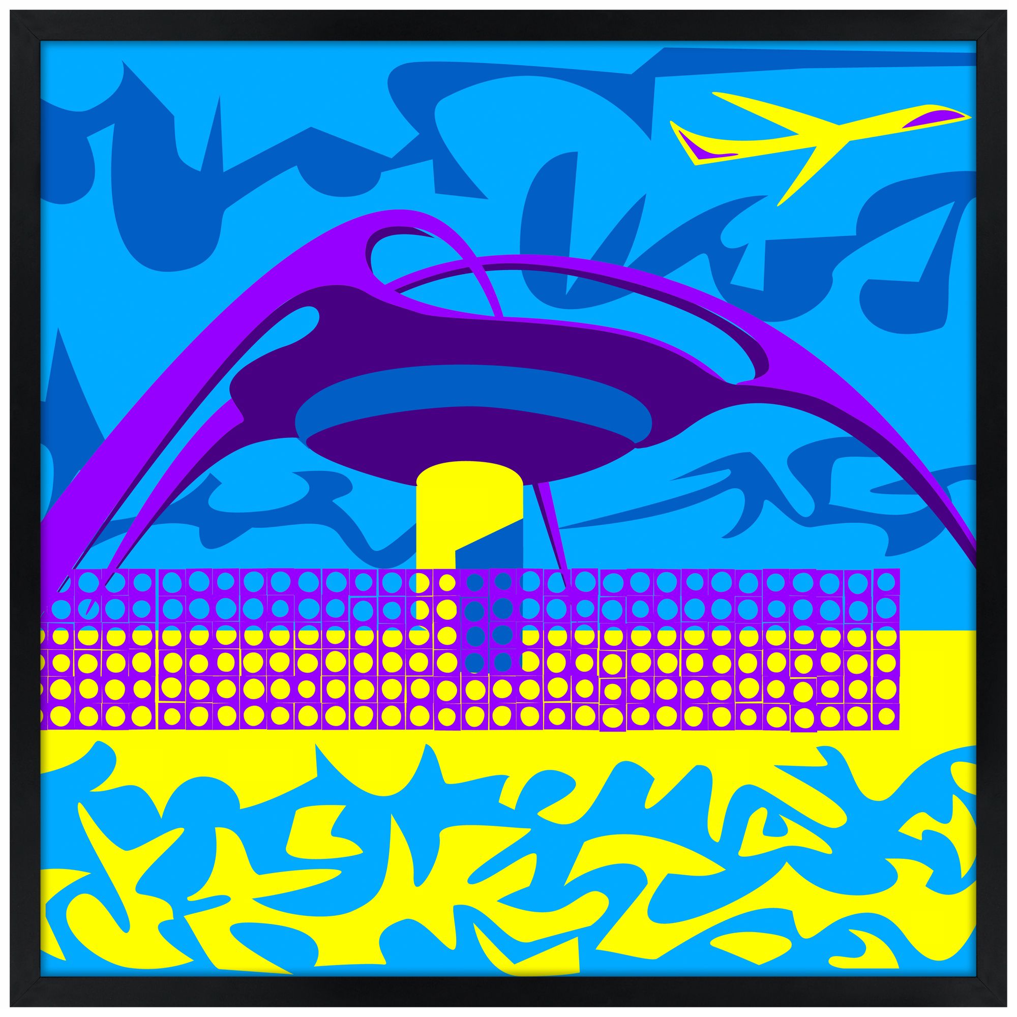 LA Jet Plane 31" Square Black Giclee Wall Art