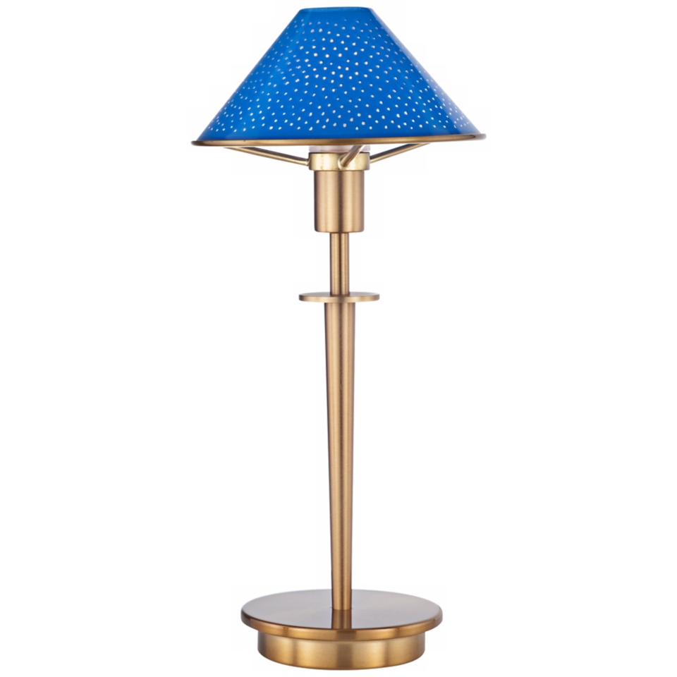 Pearl Blue Glass Antique Brass Mini Holtkoetter Desk Lamp