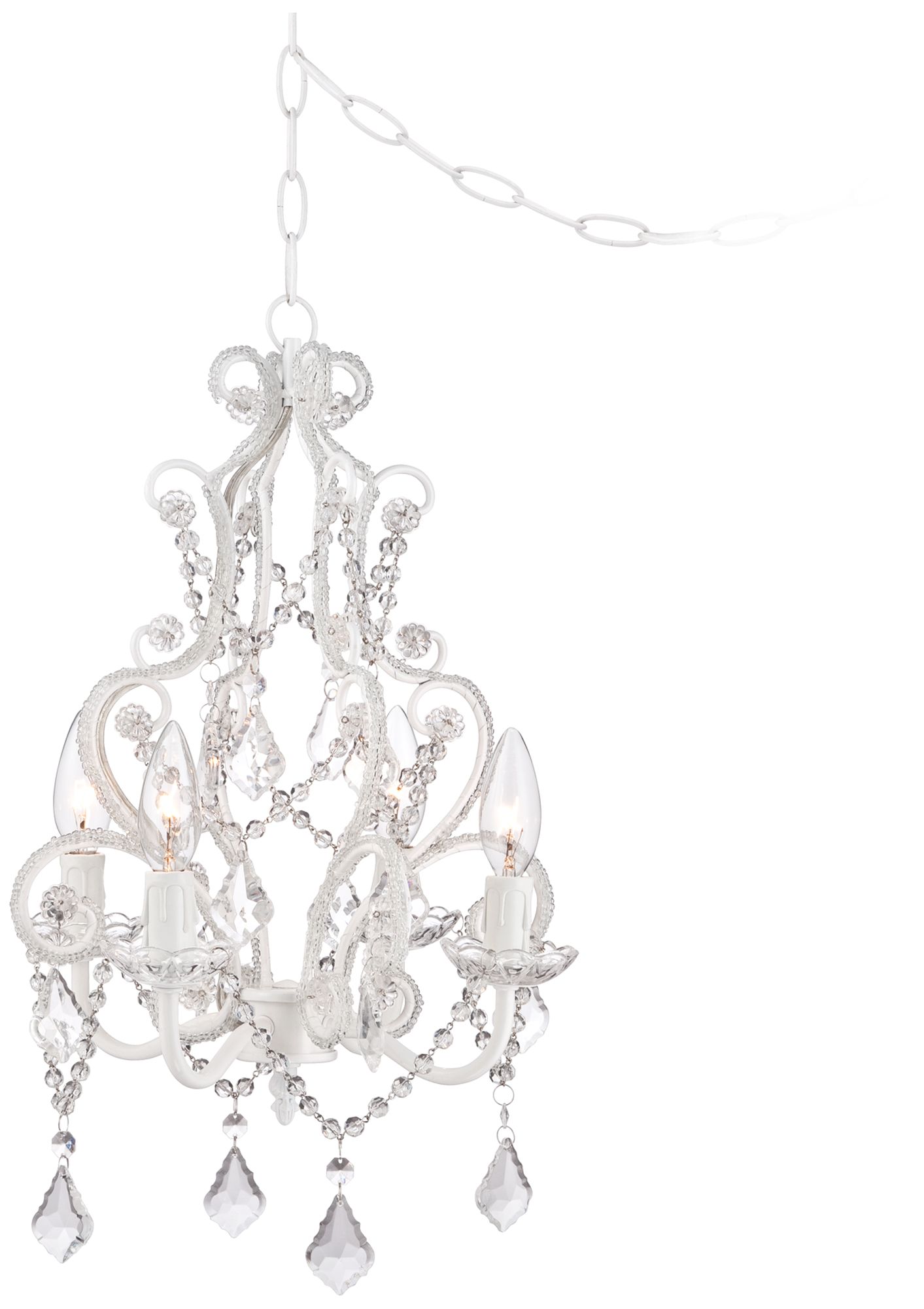 White With Crystal Accents Plug-In Swag Chandelier