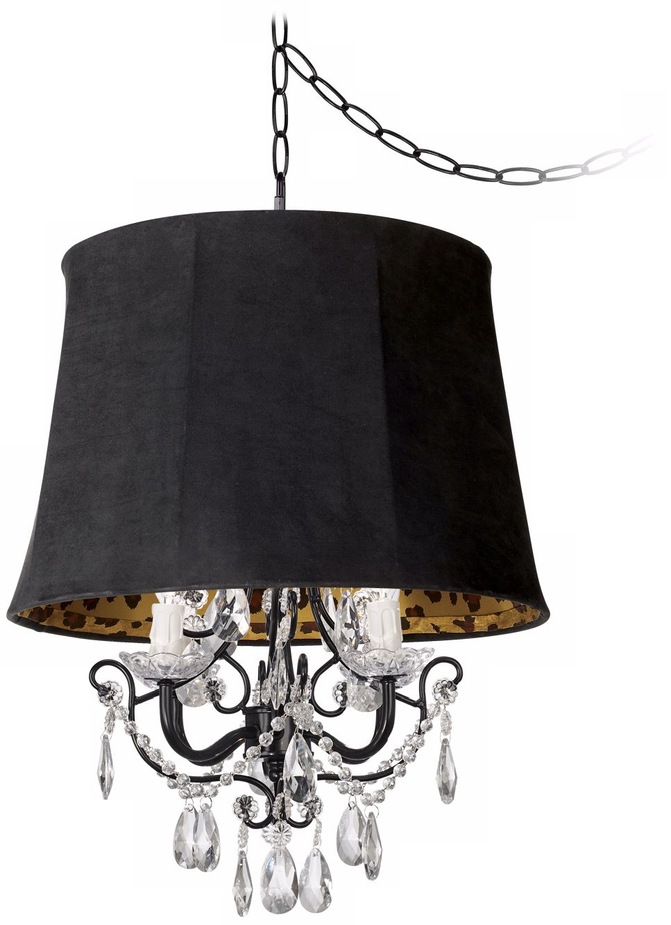 Crystal Glitter Designer Faux Suede Shade Swag Chandelier