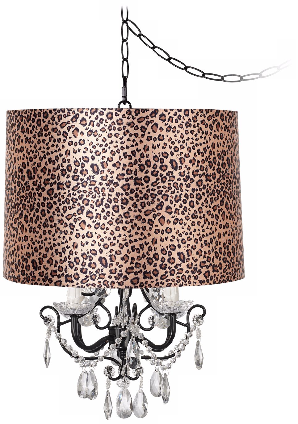 Crystal Glitter Designer Leopard Shade Swag Chandelier