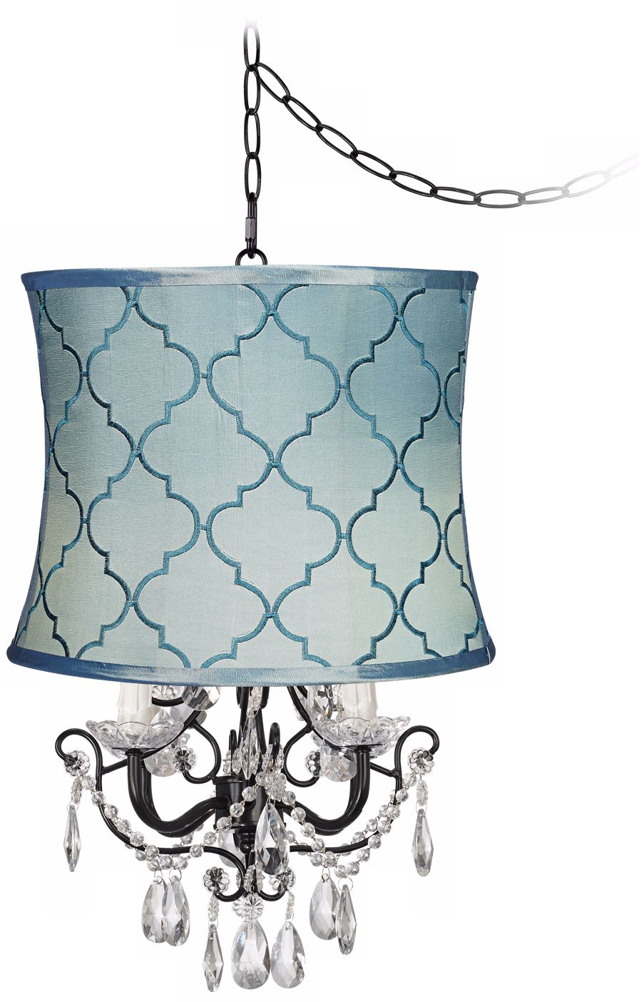 Crystal Glitter Blue Tile Designer Shade Swag Chandelier