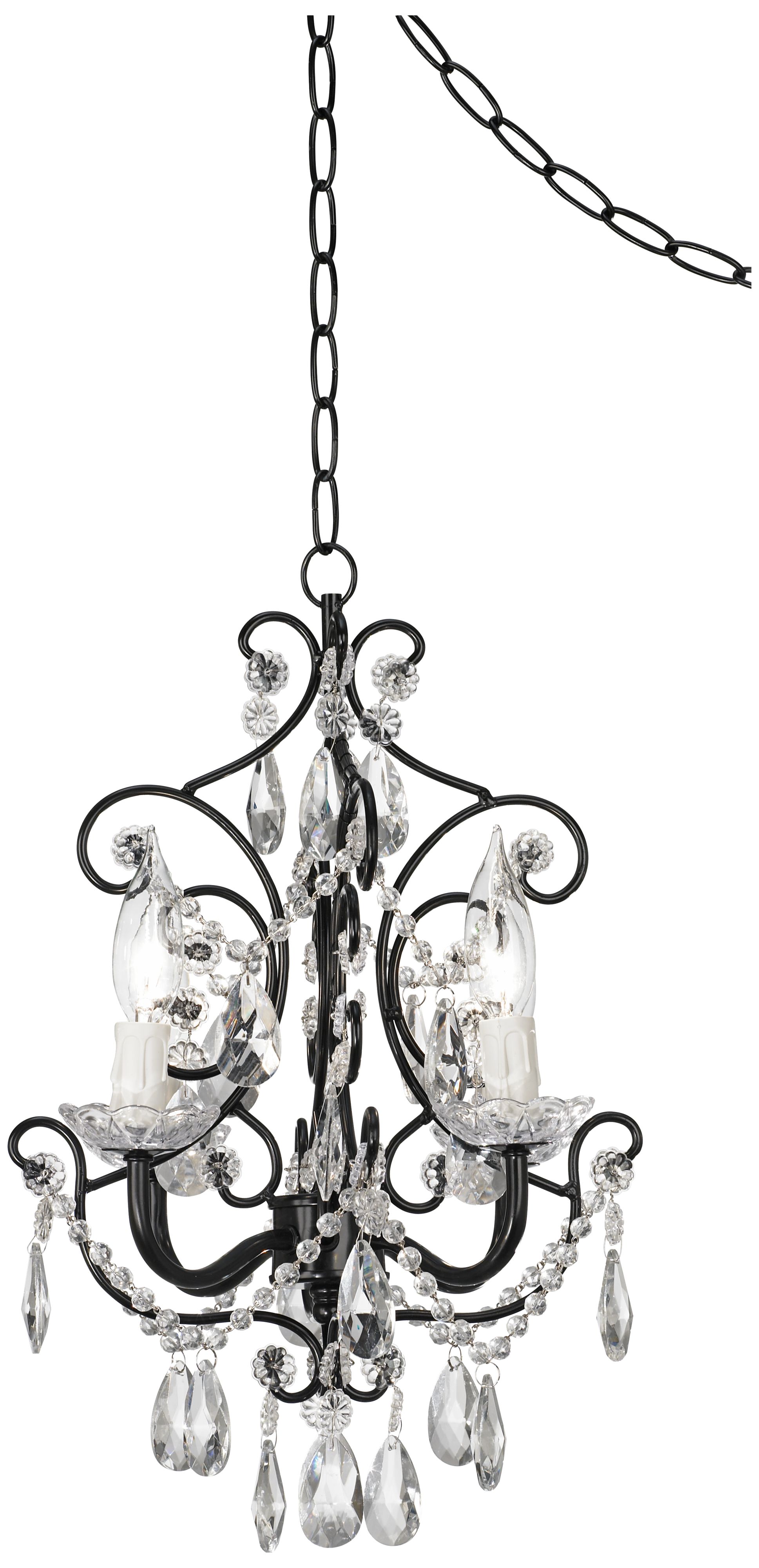 Crystal Glitter Black 12" Wide Plug-In Style Swag Chandelier