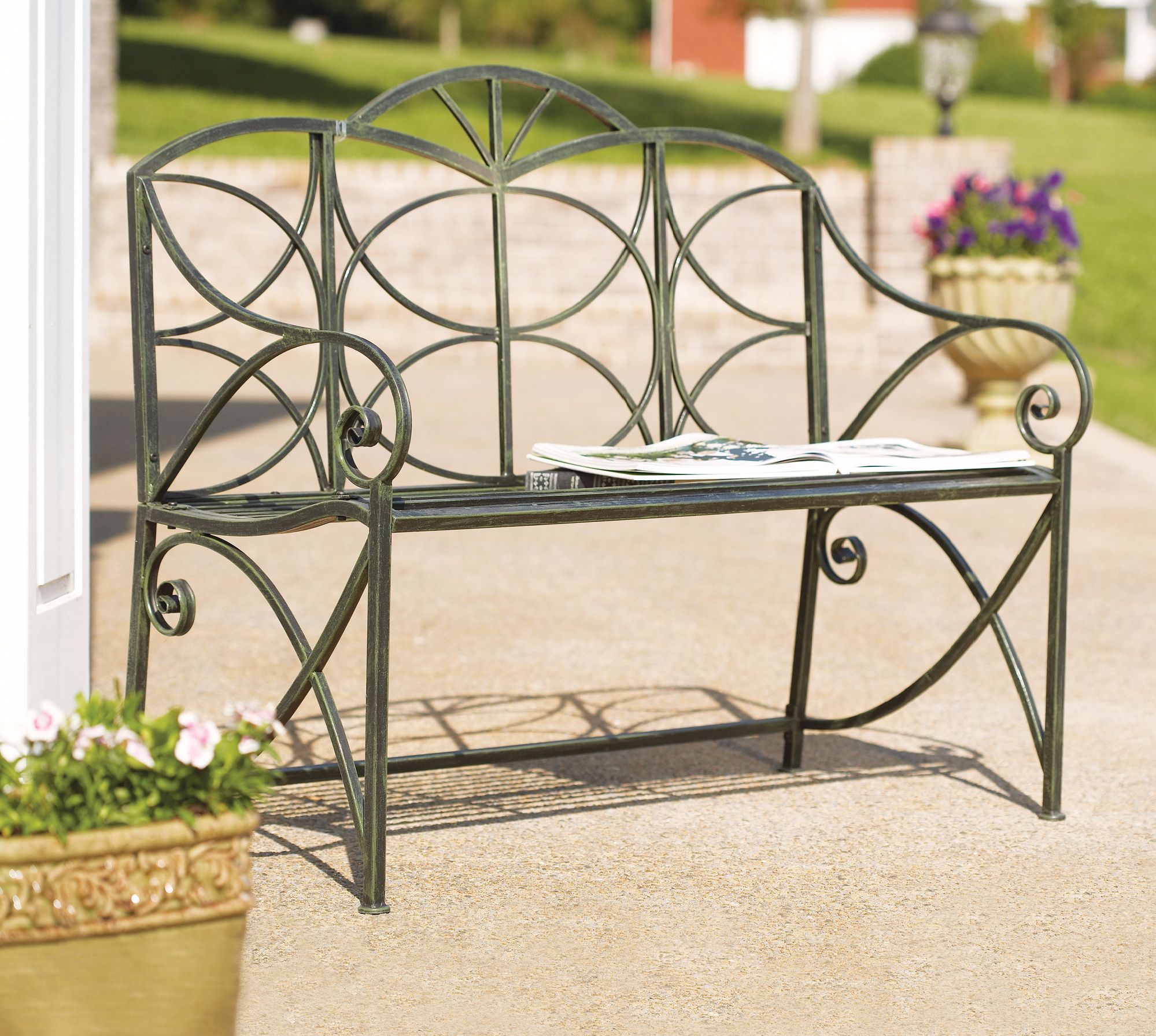 Black Moss Iron Outdoor Garden Bench