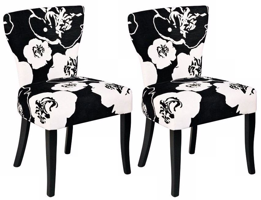 Set of 2 Black and White Floral Pattern Side Chair