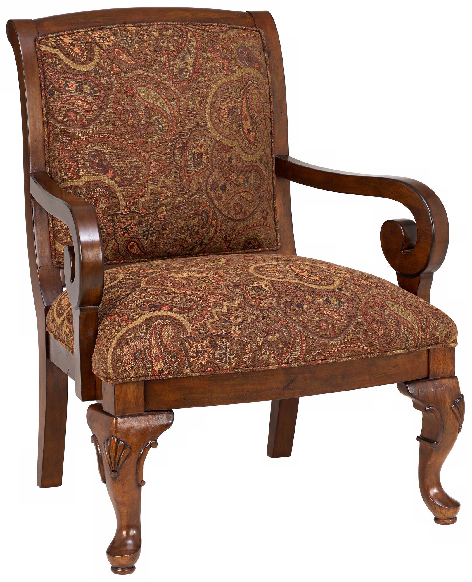 Sienna Brown Paisley Chenille Fruitwood Chair