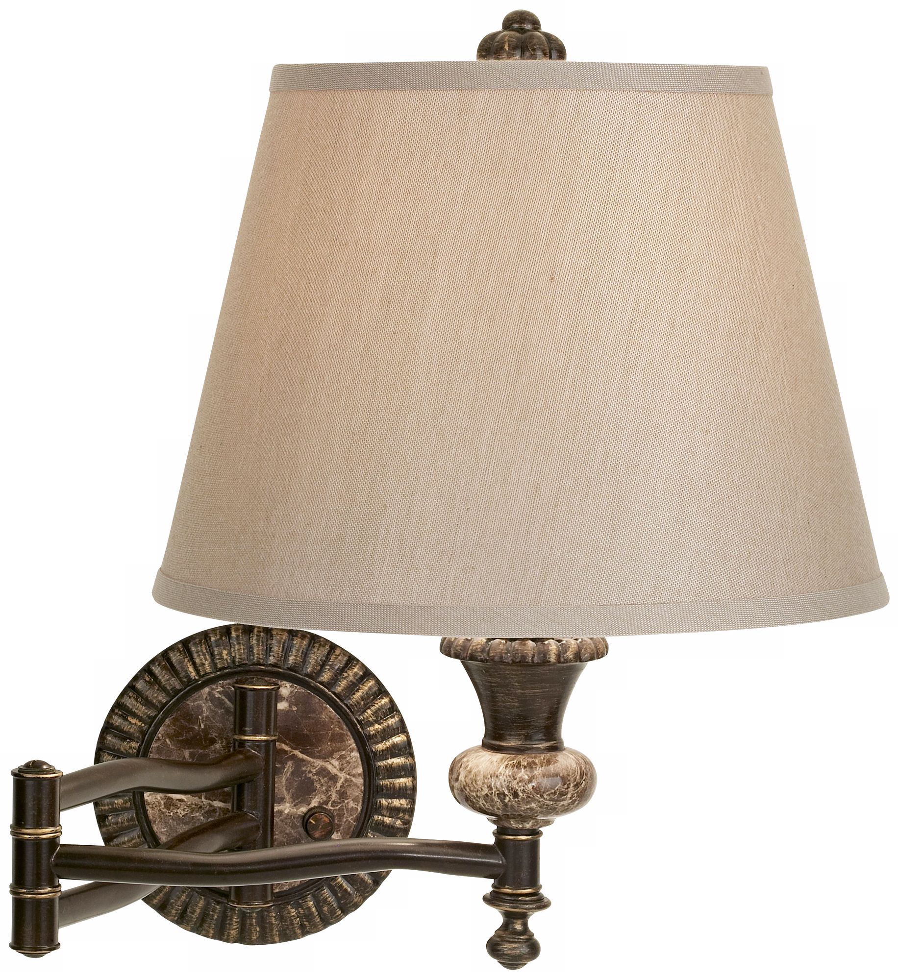 Faux Marble Backplate Bronze Plug-In Swing Arm Wall Lamp