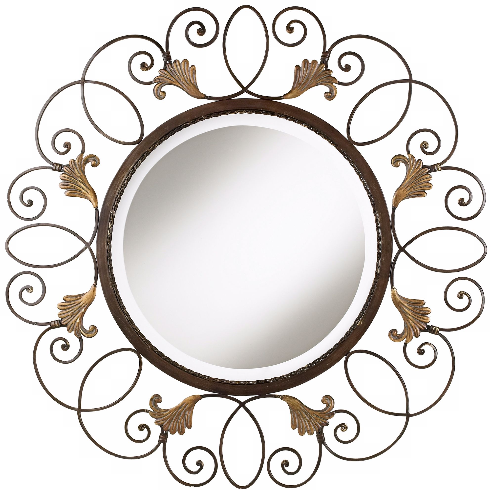 Bronze Iron Scroll 35" Wide Round Mirror