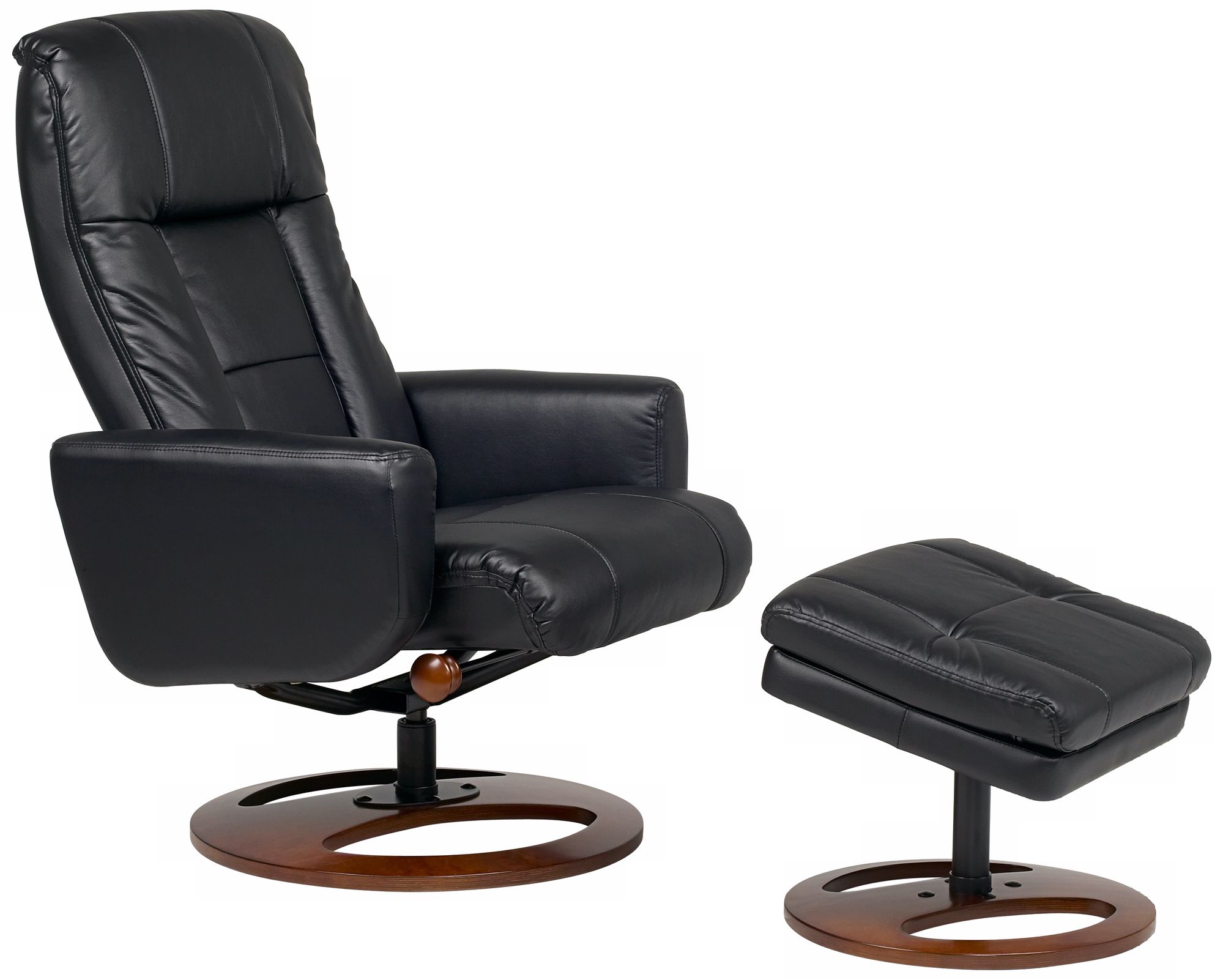 Black Faux Leather Swivel Recliner with Ottoman