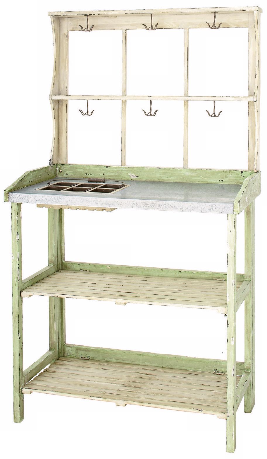 Green and White Antique Finish Potting Table P8505