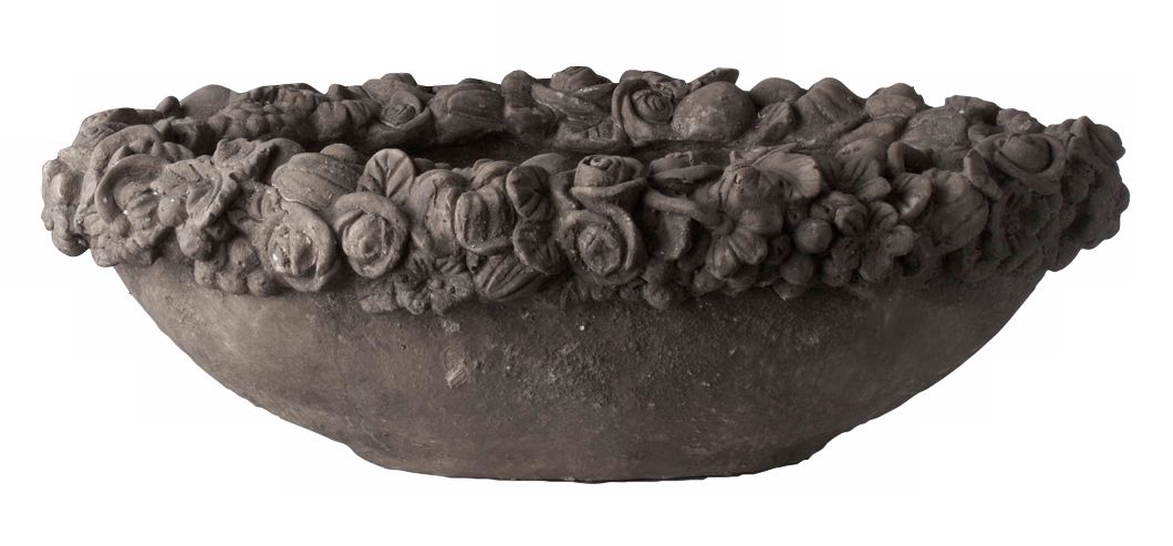 Cement Oval Floral Edged Bowl Small