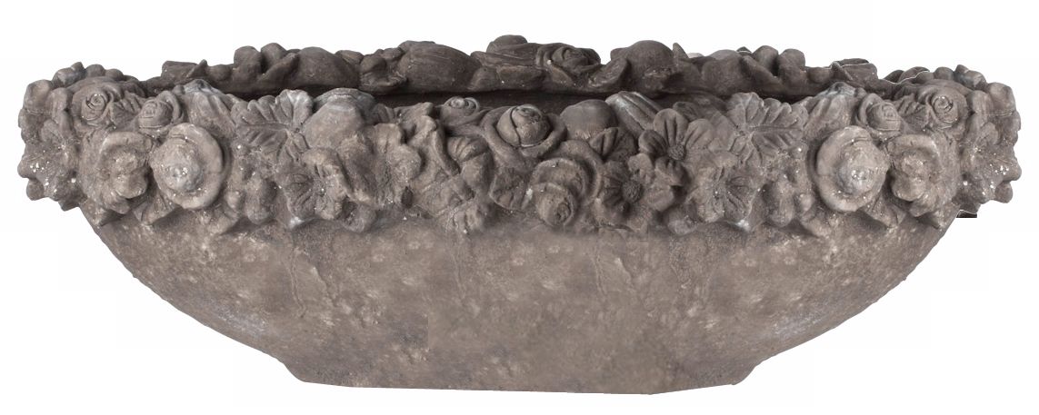 Cement Oval Floral Edged Bowl Large
