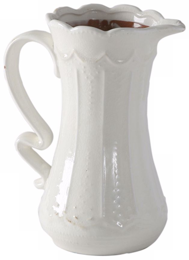 White Pierced Scalloped Ceramic Pitcher