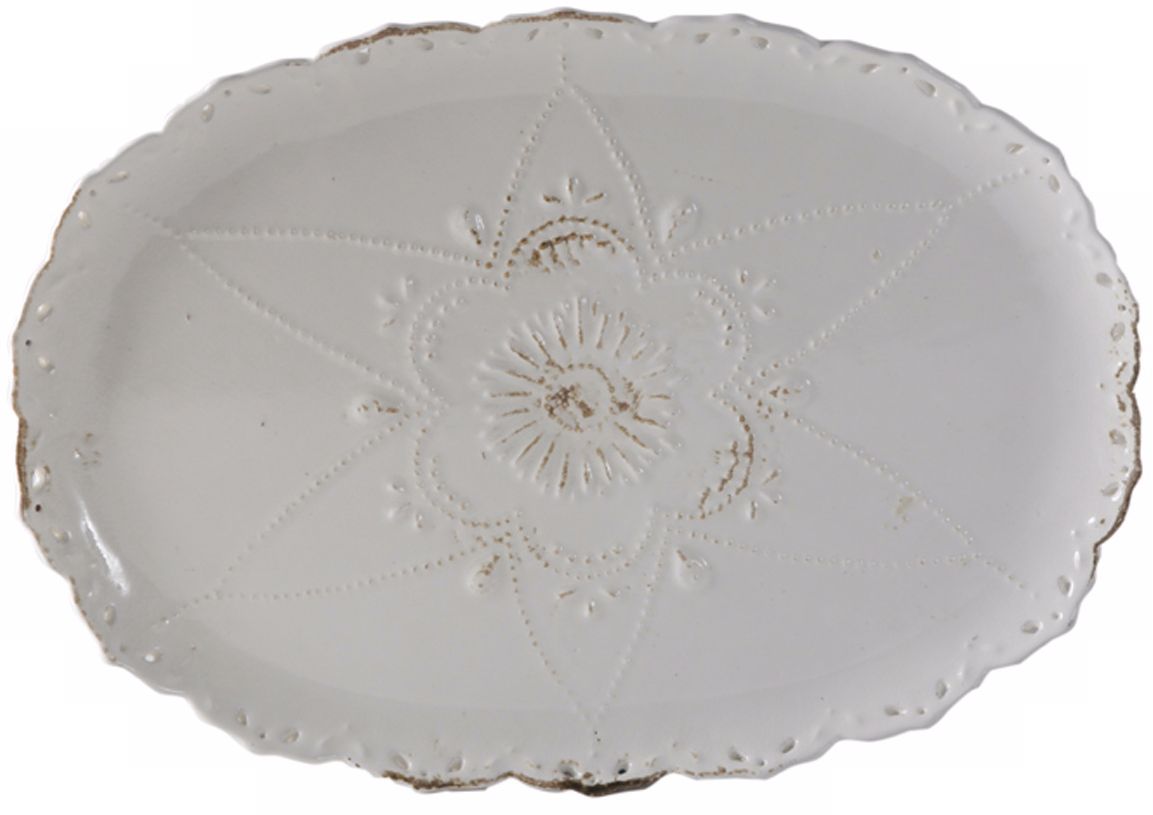 White Pierced Scalloped Ceramic Tray Large
