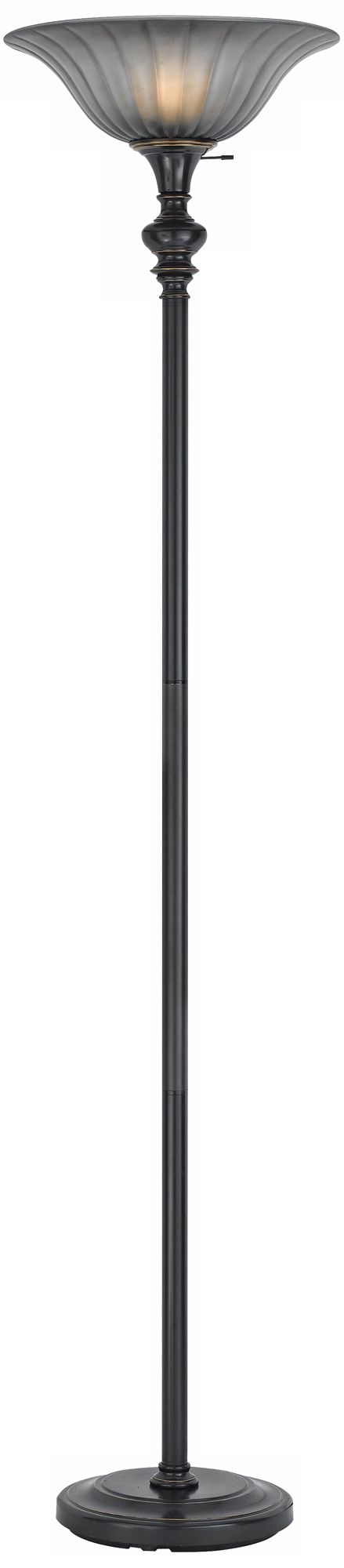 3-Way Dark Bronze Torchiere with Glass Shade